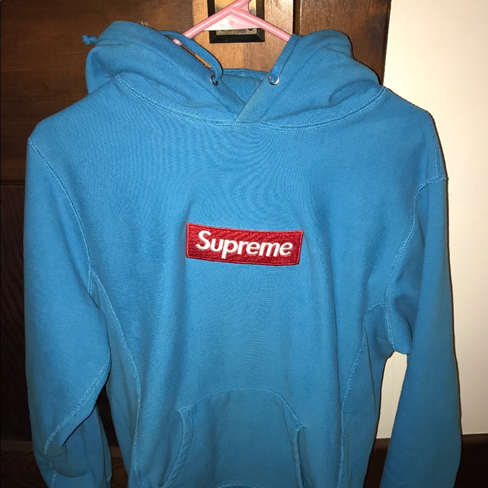 Authentic Supreme Teal Box Logo Hoodie